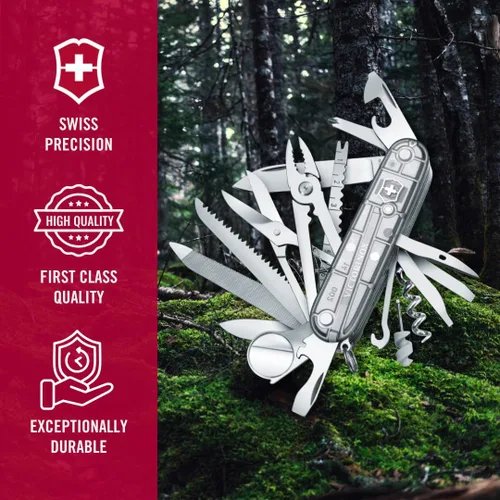 Vista 7 de Victorinox Swiss Champ - Cuchillo suizo del ejército, 33 funciones, navaja de bolsillo de fabricación suiza con hoja grande, destornillador, cincel