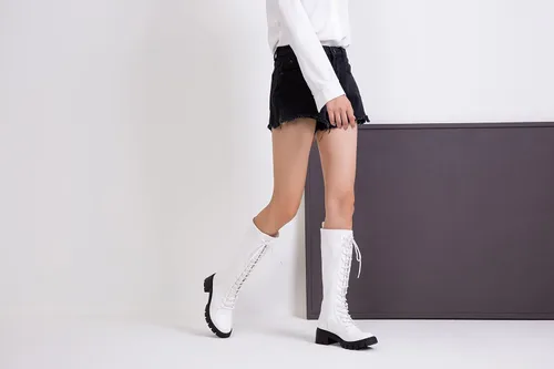 Vista 8 de Vepose Botas altas hasta la rodilla con plataforma de encaje 953 para mujer con tacón grueso y cómodo