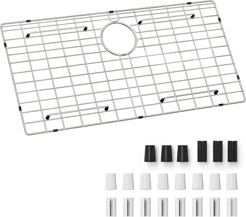 Vista 7 de Rejilla de fregadero de 18" x 12-1/2", rejillas de fregadero de acero inoxidable para la parte inferior de fregaderos de cocina, drenaje centrado