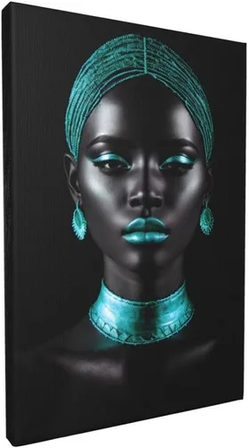 Vista 8 de Arte de pared afroamericano, impresiones en lienzo de niña negra y azul, póster de mujer afro-moderna, pintura artística negra para sala de estar