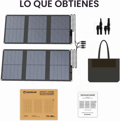 Vista 7 de FlexSolar Panel solar tipo N de 120 W (paquete de 2 unidades de 60 W), 25% de alta eficiencia, IP67 impermeable, celda de corte medio, cargador