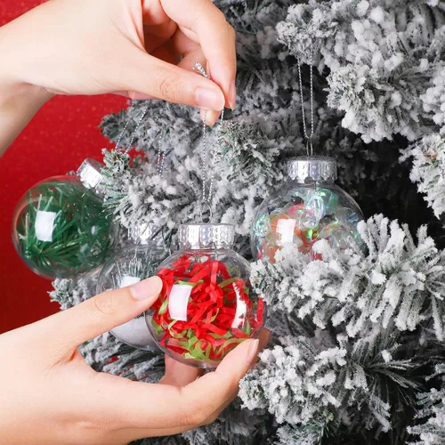 Vista 5 de 50 Piezas Adornos de Bola Redondos de Navidad de Plástico Transparente de 2.36 Pulgadas a Granel Parte Superior Removible Adornos Colgantes