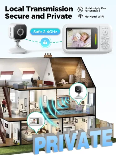 Vista 7 de NUOTUN Monitor de bebé con cámara y audio, monitor de bebé sin wifi con clip para cuna y soporte, monitor inalámbrico HD portátil de 2.8 pulgadas