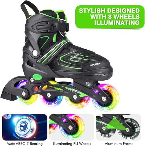 Vista 4 de Patines en línea ajustables, patines en línea para exterior con ruedas completamente iluminadas para niños y adultos, mujeres, niñas y niños