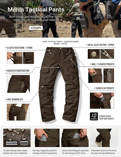 Vista 5 de CQR Pantalones tácticos para hombre, resistentes al agua, pantalones cargo Ripstop, ligeros EDC trabajo, senderismo, ropa para exteriores