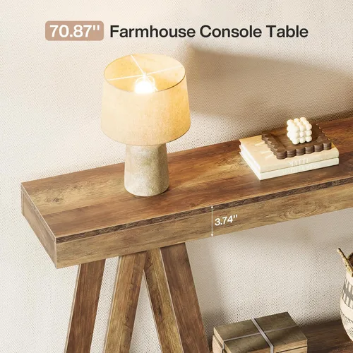 Vista 7 de Tribesigns Mesa consola de granja de 70.87 pulgadas, mesa decorativa de entrada de 2 niveles detrás del sofá para sala de estar, entrada, vestíbulo