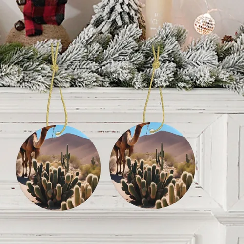 Vista 9 de A Small Camel Round Ceramic Pendant with Hole and Gold Rope for Christmas and New Year Hanging Decoration at Home