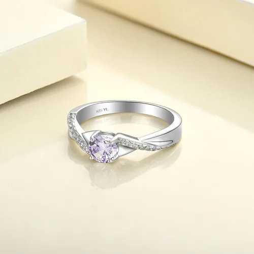 Vista 5 de YL Anillos de compromiso de plata de ley 925 de 0.197 in de corte redondo con piedra natal infinito para mujer