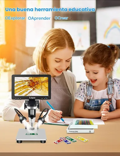 Vista 5 de Microscopio digital LCD de 7 pulgadas 1200X, microscopio Leipan de moneda de 12 MP con pantalla para adultos, microscopio de video 1080P con tarjeta
