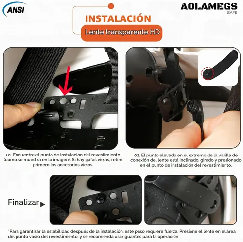 Vista 6 de Anteojos de seguridad ANSI Z87, accesorios de visera de casco duro de construcción OSHA, protector de ojos transparente y tintado integrado