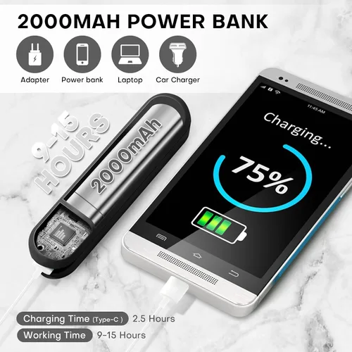 Vista 3 de Ventilador Portátil Mini de Mano, Ventilador Personal Pequeño Recargable con Diseño de Banco de Energía de Bolsillo para Viajes/Regalos