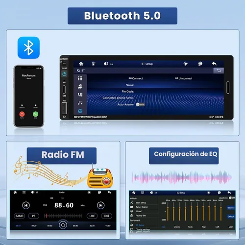 Vista 3 de [Fuluku] Estéreo de coche de 6,9 pulgadas de un solo DIN con Carplay inalámbrico Android Auto Wireless Carplay Android Auto,1 Din Car Radio BT