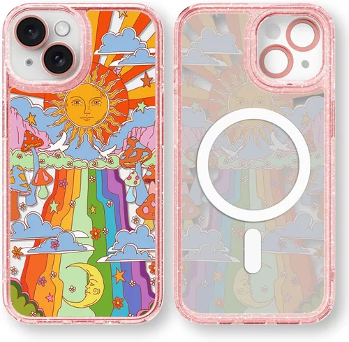 Vista 80 de Compatible para iPhone 13 Funda Bonita Estética - Funda para Teléfono Rosa con Purpurina con Protector de Cámara - Diseño de Cubierta