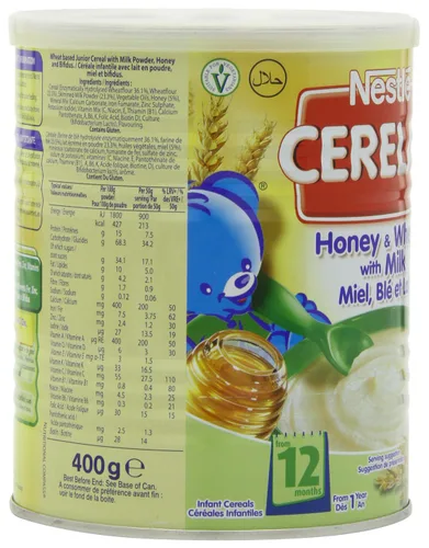Vista 6 de Nestle Cerelac, miel y trigo con leche (de 12 meses), latas de 14.11 onzas (paquete de 4)