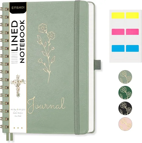 Vista 29 de EMSHOI Cuaderno de espiral con puntos, tapa dura de cuero, papel grueso de 3.53 oz/m², cuaderno de cuadrícula de puntos de 0.197 in para diario