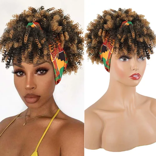Vista 24 de Aisaide Peluca de Diadema Afro Rizada Crespa, Pelucas Afro Negras Cortas para Mujeres Negras, Peluca Sintética Rizada Crespa con Diadema y Flequillo