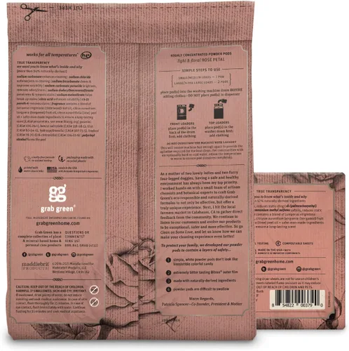 Vista 2 de Grab Green Stoneworks - Paquete de cápsulas de detergente para ropa y hojas para secadora (pétalo de rosa) 80 unidades Rose Petal Scent; Plant &