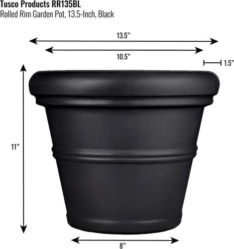 Vista 2 de Tusco Products RR135BK Classic - Maceta de jardín con borde enrollado, 13.5 pulgadas, color negro