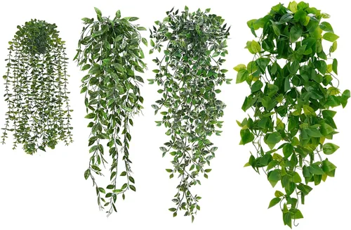 Vista 10 de BLEUM CADE Plantas colgantes falsas, 2pcs plantas colgantes artificiales en maceta, enredaderas de mandala falsas, plantas colgantes vegetación