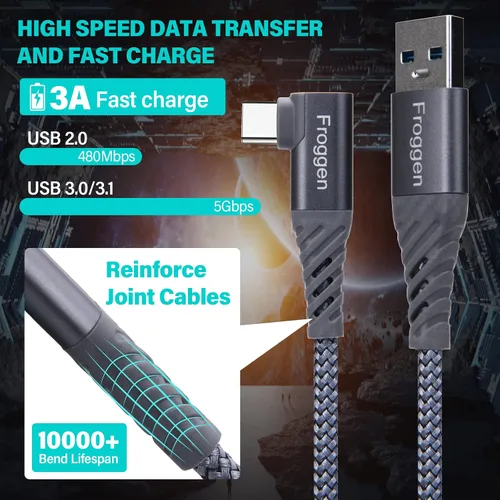 Vista 2 de Oculus Link Cable Quest 2 Quest 1 USB3.2 5Gbps Nylon Braided Oculus Quest 2 Link Cable, Froggen High Speed Transfer & Fast Charge USB C Cable