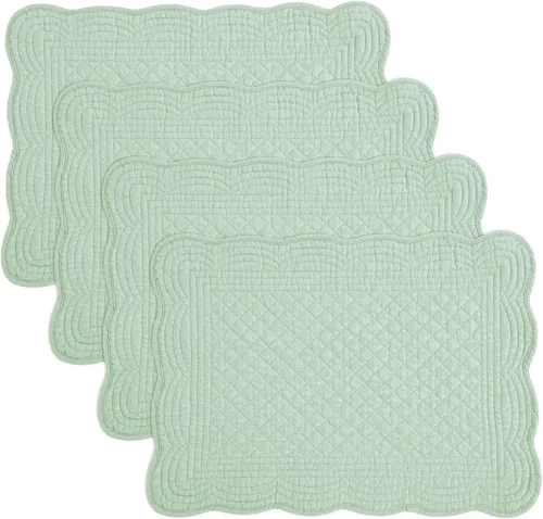 Vista 7 de HOMBYS Juego de 4 manteles individuales acolchados rectangulares lavables para mesa de cocina, 100% tela de algodón, manteles individuales Lino