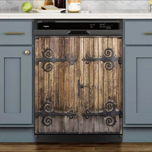 Vista 9 de Cubierta magnética de madera con efecto de puerta para lavavajillas, panel creativo para electrodomésticos de cocina, decoración de refrigerador
