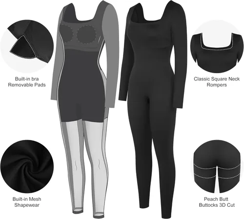 Vista 2 de Popilush Overol moldeador para mujer, moldeador integrado, sin mangas, con cuello cuadrado, para deportes, para entrenamiento
