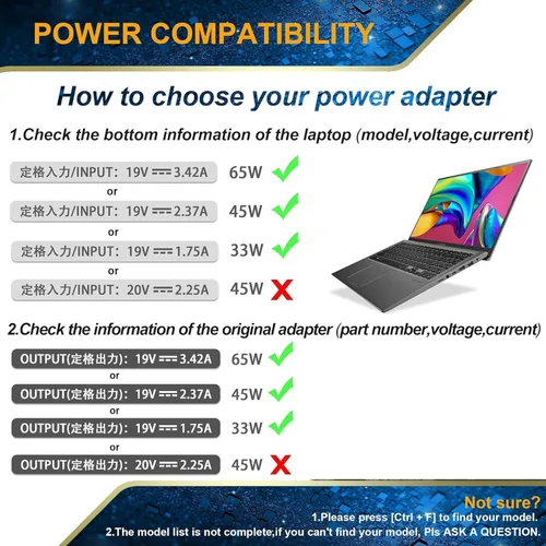 Vista 6 de Cargador SZGUDULO de 65 W, 45 W, 33 W, compatible con portátil Asus