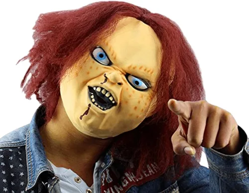 Vista 2 de Máscara de Halloween aterradora máscara de Halloween espeluznante para niños máscaras de terror de látex para adultos figuras de acción de Chucky