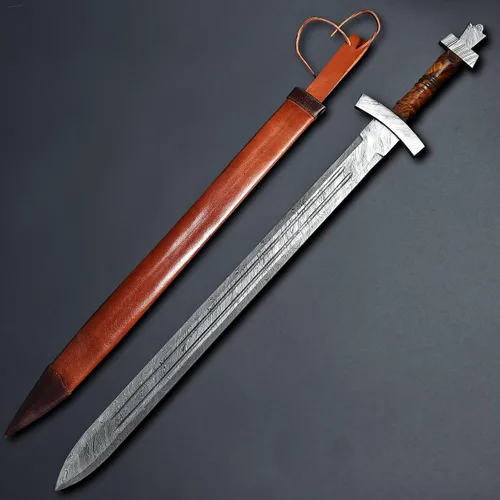 Vista 9 de Damascus Broad Sword Damascus Sword Handcrafted Damascus Steel Blade with Leather Sheath Thoughtful Luxury Gift for Special Occasions