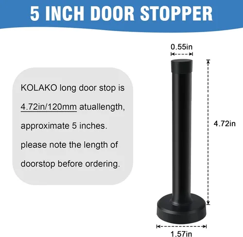 Vista 2 de KOLAKO Topes de puerta, tope de puerta de acero inoxidable, tope de puerta de 5 pulgadas (120 mm) de largo con punta de goma, protector de pared