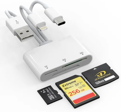 Vista 10 de Adaptador Memory Stick Pro Duo - Lector de tarjetas 5 en 1 SD/TF/MS/CF/XD para PC/Android/Dispositivo Lightning, Lector de Tarjetas de Memoria Multi