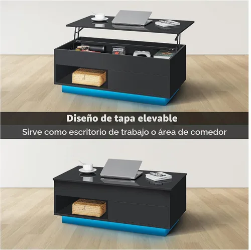Vista 3 de HOMMPA - Mesa de café con tapa elevable de 40" con almacenamiento, mesa de centro LED moderna de alto brillo para sala de estar, mesa de té moderna