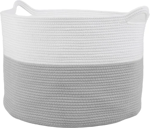 Vista 10 de Home-Complete - Cesta extragrande de cuerda de algodón con asas para lavandería, mantas, almohadas y almacenamiento de juguetes, cestas