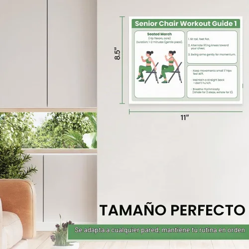 Vista 3 de Póster de Entrenamiento en Silla para Ejercicios de Personas Mayores, Tabla de Estiramiento y Ejercicios Suaves en Asiento de 30 Días