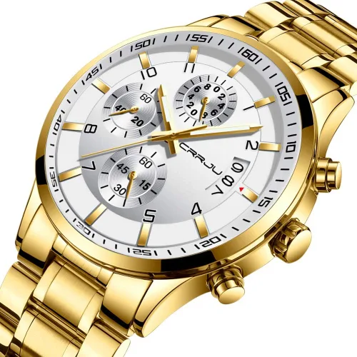 Vista 2 de CRRJU - Reloj de pulsera de acero inoxidable para hombre resistente al agua cronógrafo correa de acero inoxidable
