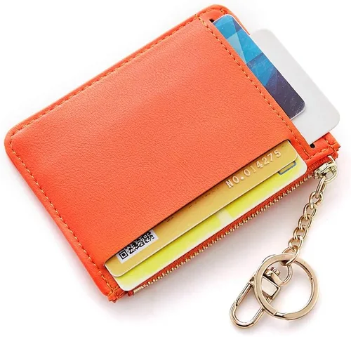 Vista 2 de Funda de piel delgada para tarjetas con bolsillo frontal, cartera con llavero para mujeres y niñas Cyanb