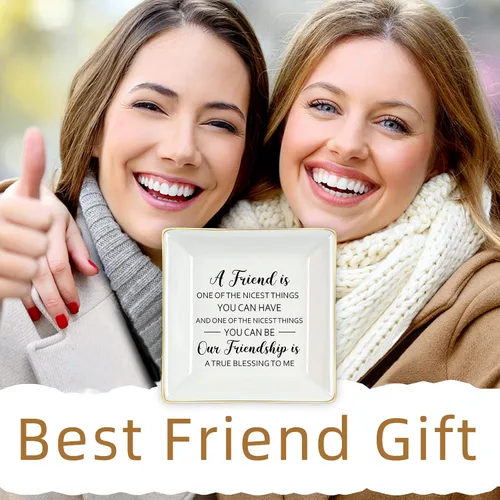 Vista 5 de Homlouue Bandeja de joyería con texto en inglés "A Friend is One of the Nicest Things You Can Ten", regalo de amistad, regalo de cumpleaños