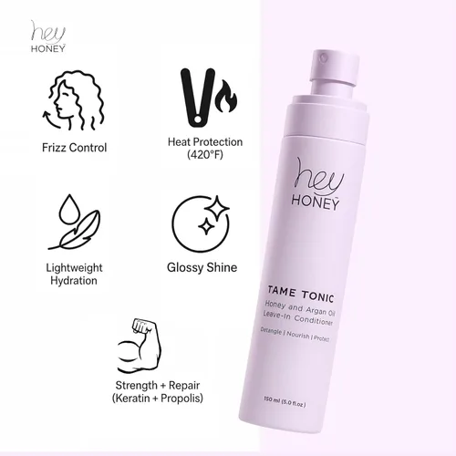 Vista 9 de Hey Honey Tame Tonic - Acondicionador sin enjuague con miel y aceite de argán Domación del encrespamiento, protege el calor y mejora el brillo