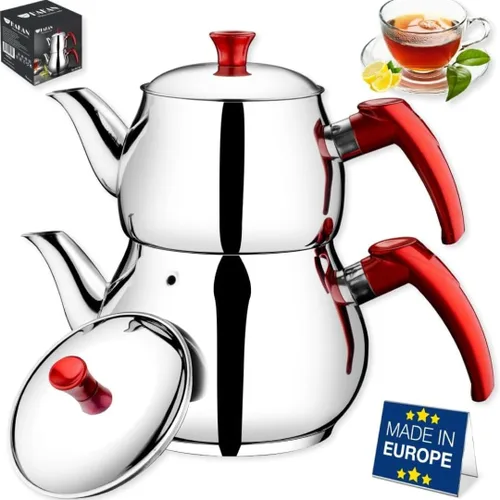 Vista 10 de Hakan Juego de tetera con tapa doble colador, juego de mini tetera doble de acero inoxidable, estilo samovar turco, tetera para té de hojas sueltas