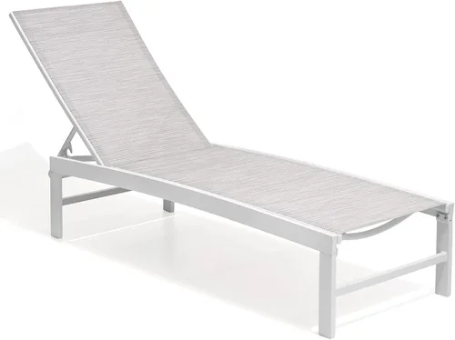 Vista 13 de Crestlive Products Sillas de salón exteriores, Sillas de aluminio para piscina, Tumbona reclinable ajustable de cinco posiciones para bronceado Beige