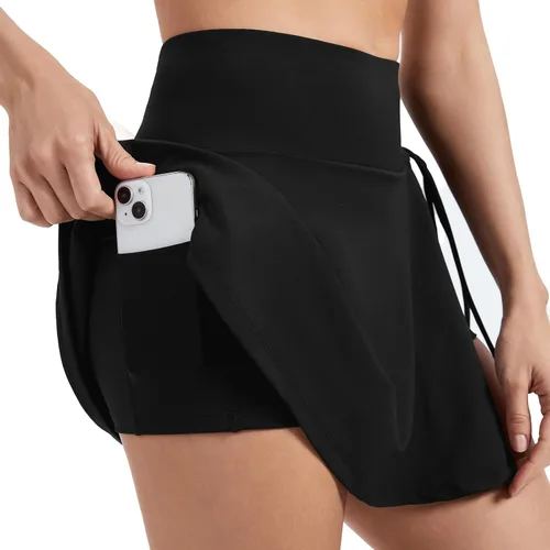 Vista 4 de Blaosn Faldas de tenis fluidas para mujer, pantalones cortos de entrenamiento para golf, atléticos, de cintura alta, con bolsillos, con abertura