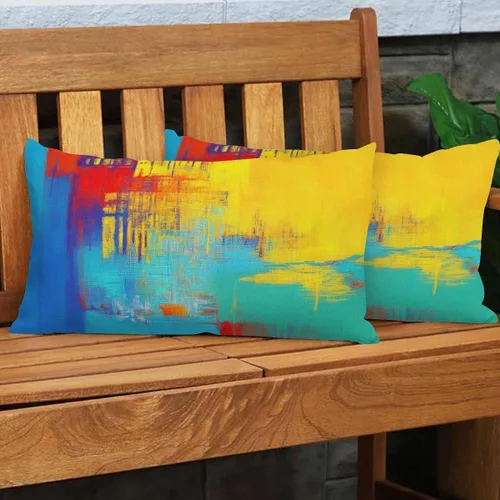Vista 4 de EKOBLA Fundas de almohada abstractas de acuarela rectangulares oblongas Diseño de arte digital moderno y brillante Elemento de algodón y lino