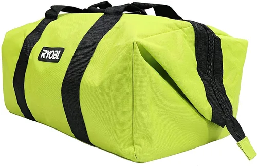 Vista 4 de Bolsa de contratista plegable de boca ancha verde genuina OEM con cremallera única completa hasta la parte superior y costuras en X cruzadas Bolsa