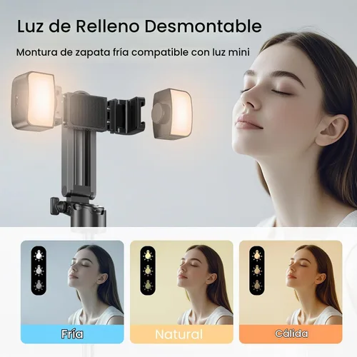 Vista 2 de Trípode para selfie stick con luz de relleno y control remoto Negro
