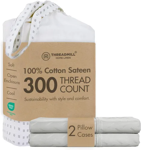 Vista 22 de Threadmill Juego de fundas de almohada tamaño king de 2 piezas - 100% algodón puro de 300 hilos, tejido de satén beige - Fundas de almohada ultra