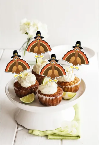 Vista 22 de 24 adornos de otoño para cupcakes para decoración del día de Acción de Gracias, lazo con purpurina para pasteles Thankful Blessed Grateful para Bow-a