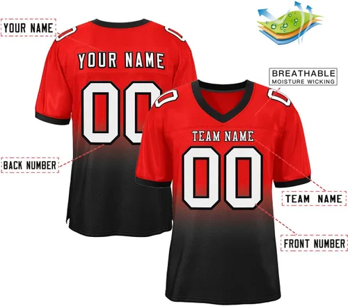 Vista 2 de Camiseta de fútbol en blanco personalizada para hombres y mujeres, camiseta deportiva de malla con degradado, número de nombre cosido personalizado