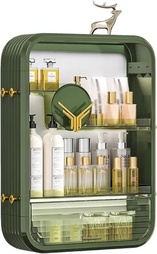 Vista 12 de JATIBOSH Organizador de cosméticos montado en la pared, estante de tocador para el hogar, sin perforación, productos para el cuidado de la piel