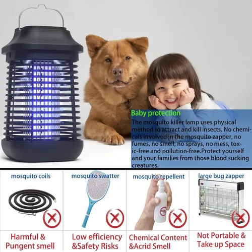 Vista 3 de Exterminador de insectos para exteriores e interiores, cable de alimentación de 9.8 ft con interruptor exterminador de mosquitos, exterminador